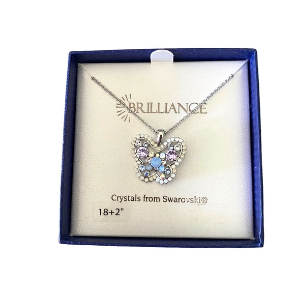 Brilliance Swarovski Crystal Blue Purple Butterfly Necklace 18” - Picture 1 of 5